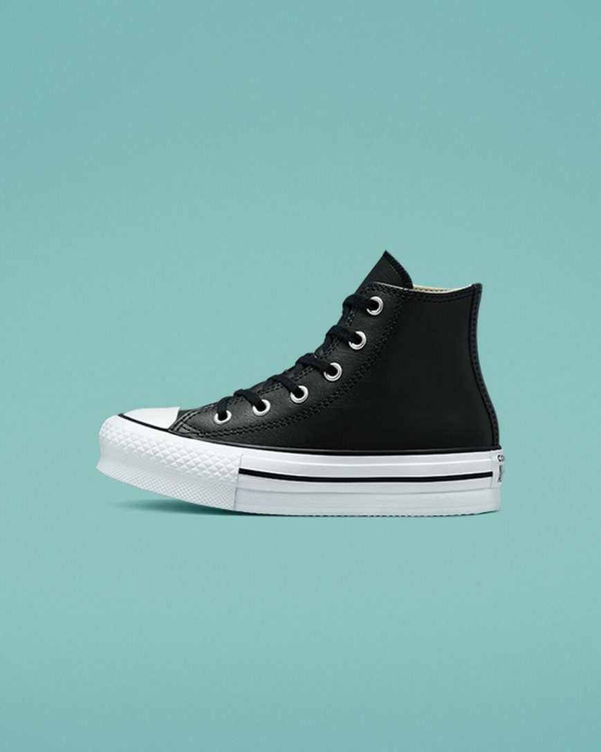 Pantofi Platforma Baieti Converse Chuck Taylor All Star Lift Piele Inalti Negrii Bej Albi | RO EHPDC089